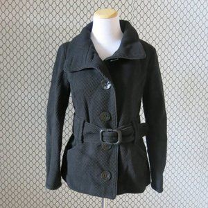 Soia & Kyo Black Belted Bomber Wool Blend Coat Jacket - Size Large